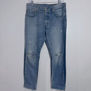 NWT Levi's Premium 501 High Waisted‎ Straight Button Fly Distressed Size 28 x 28